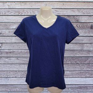 Muk Luks Women's Short Sleeve T-Shirt Blue V-neck PM Petite